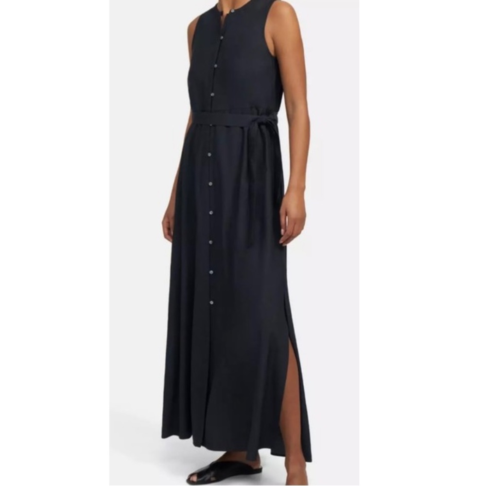 THEORY Florian Twill Maxi Shirt Dress — Size 2, Navy Blue